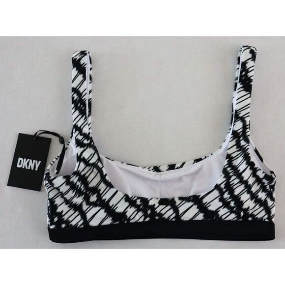 DKNY DI2TP462 Women's Sz XS Black/White Printed Square-Neck Bikini Top $68 - Picture 2 of 6